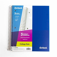Oxford 3 Subject Notebook Poly Pocket